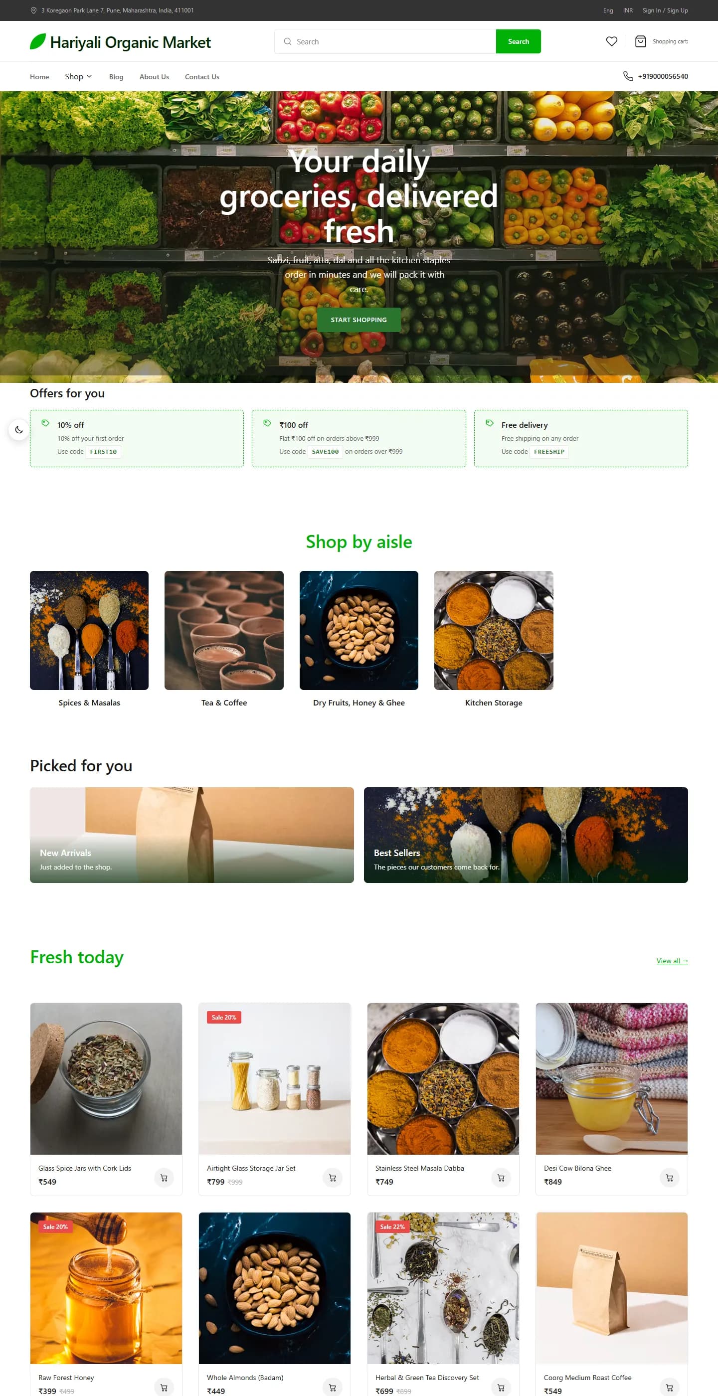EcoBazzar theme homepage for an organic grocery market