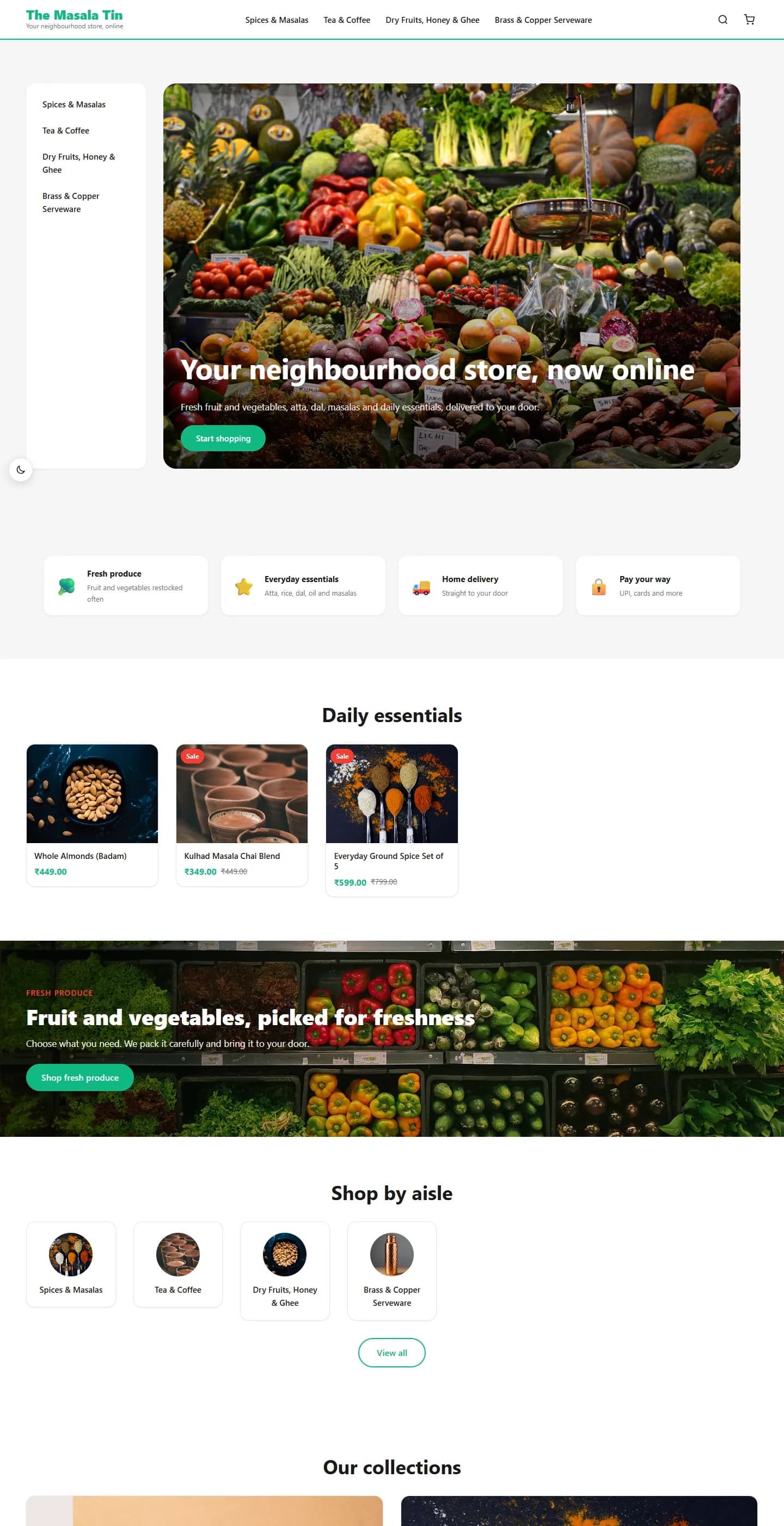 Food theme homepage for a spices and dry-fruits store